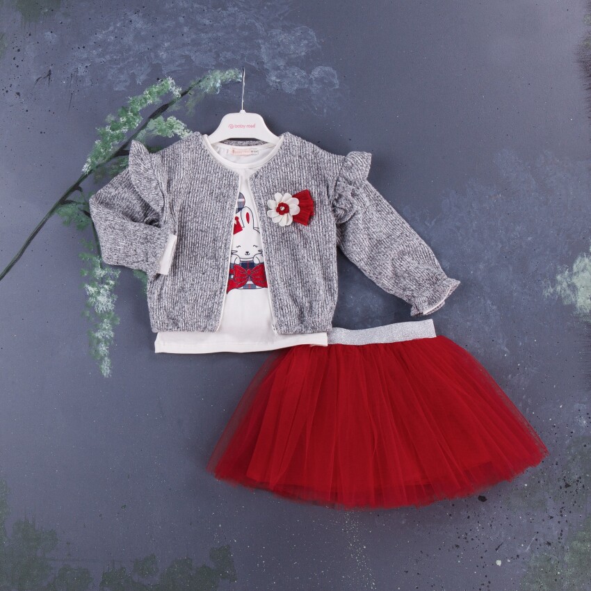 Wholesale 3-Piece Girls Set with Jacket, Long Sleeve T-shirt and Skirt 1-4Y BabyRose 1002-3979 - 2