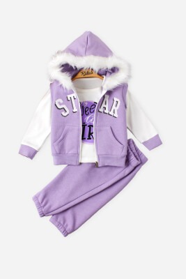 Wholesale 3-Piece Girls Set with Jacket, Pants and Long Sleeve T-shirt 9-24M Kidexs 1026-45032 Lilac
