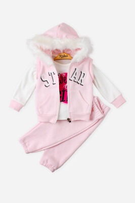 Wholesale 3-Piece Girls Set with Jacket, Pants and Long Sleeve T-shirt 9-24M Kidexs 1026-45032 Pink