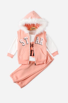 Wholesale 3-Piece Girls Set with Jacket, Pants and Long Sleeve T-shirt 9-24M Kidexs 1026-45032 Salmon Color 