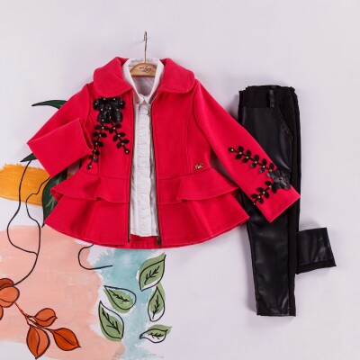Wholesale 3-Piece Girls Set with Jacket, Pants and Shirt 2-6Y Miss Lore 1055-5204 Vermilon