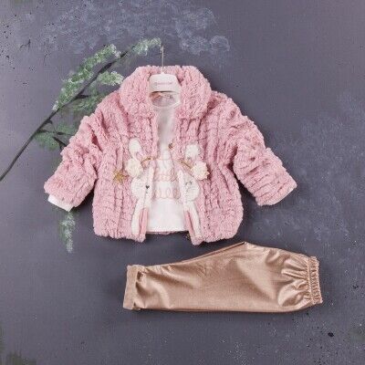 Wholesale 3-Piece Girls Set with Plush Coat, Body and Pants 1-4Y BabyRose 1002-3821 - Babyrose (1)