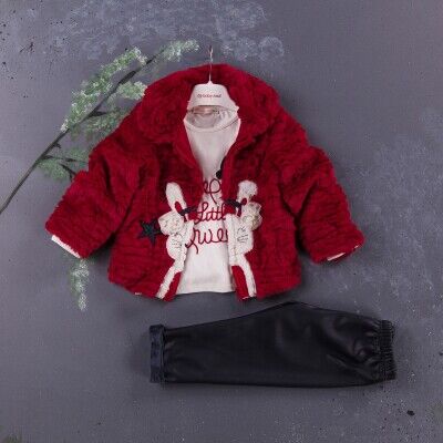Wholesale 3-Piece Girls Set with Plush Coat, Body and Pants 1-4Y BabyRose 1002-3821 Красный