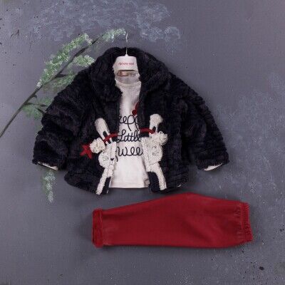 Wholesale 3-Piece Girls Set with Plush Coat, Body and Pants 1-4Y BabyRose 1002-3821 Темно-синий