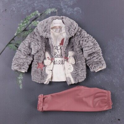 Wholesale 3-Piece Girls Set with Plush Coat, Body and Pants 1-4Y BabyRose 1002-3821 - Babyrose