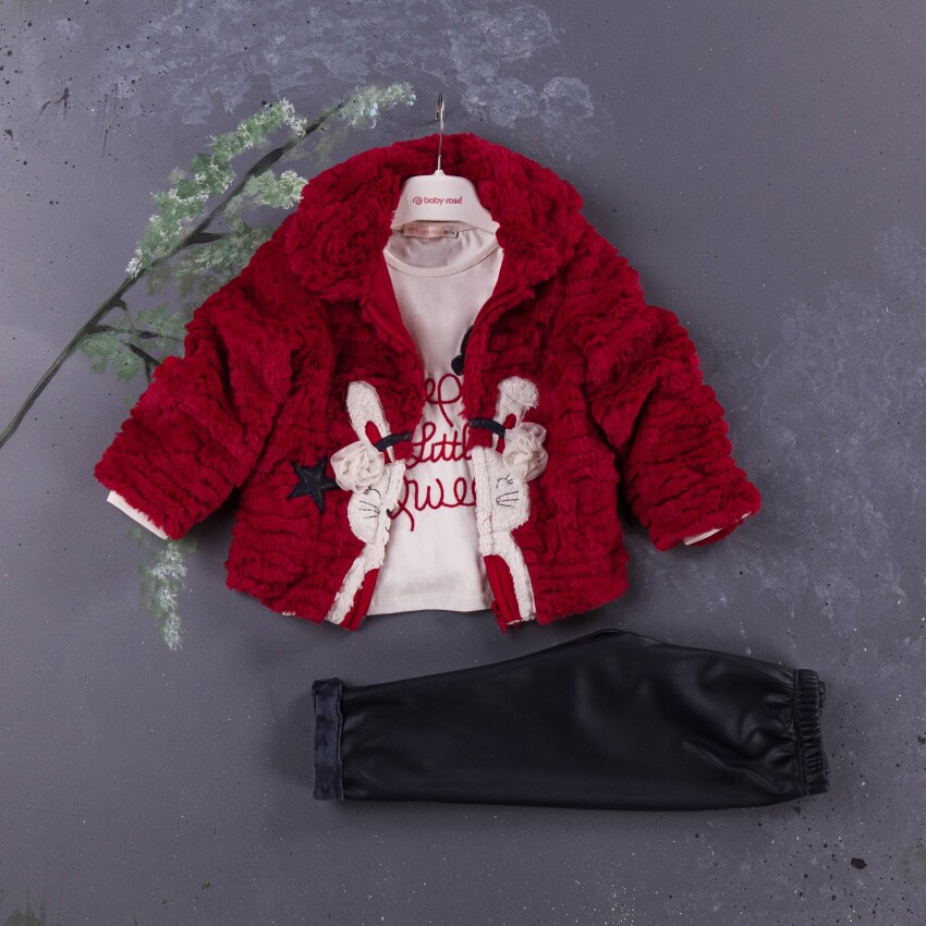 Wholesale 3-Piece Girls Set with Plush Coat, Body and Pants 1-4Y BabyRose 1002-3821 - 3