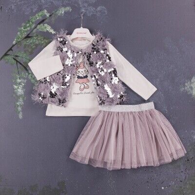 Wholesale 3-Piece Girls Set with Vest, Long Sleeve T-shirt and Skirt 1-4Y BabyRose 1002-3877 - Babyrose (1)