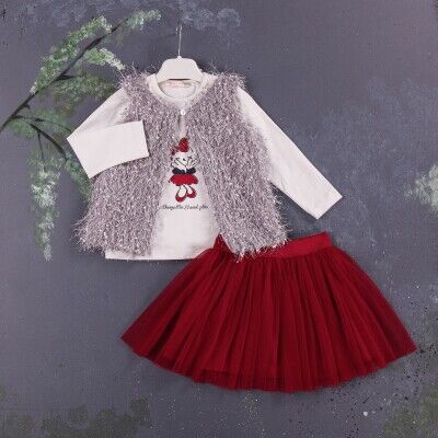 Wholesale 3-Piece Girls Set with Vest, Long Sleeve T-shirt and Skirt 1-4Y BabyRose 1002-3877 Red