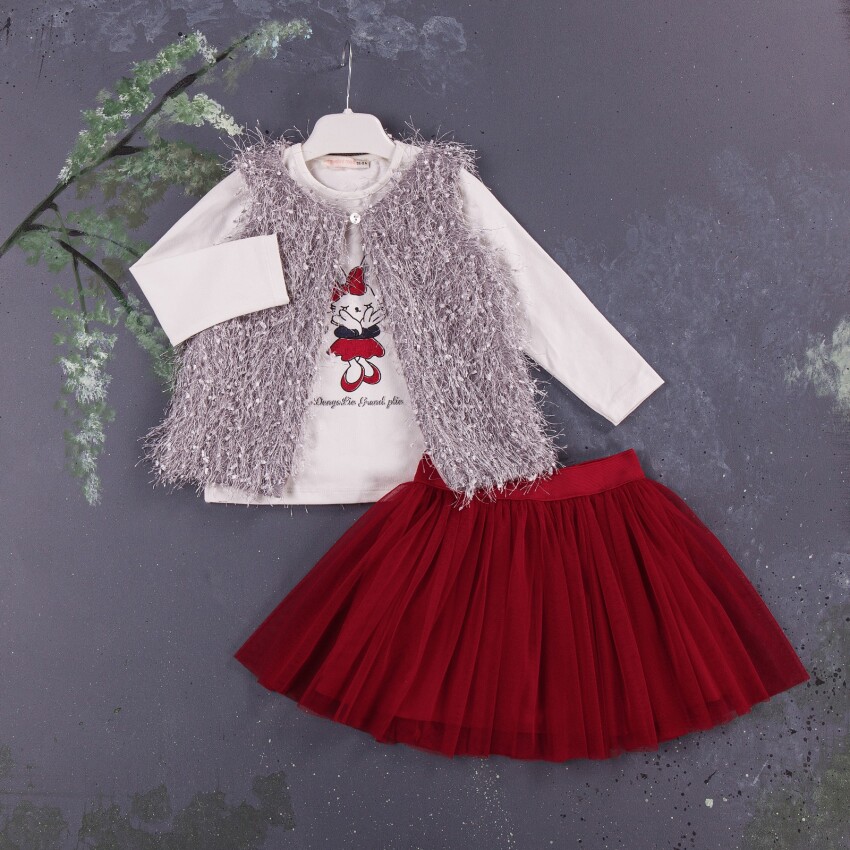 Wholesale 3-Piece Girls Set with Vest, Long Sleeve T-shirt and Skirt 1-4Y BabyRose 1002-3877 - 4