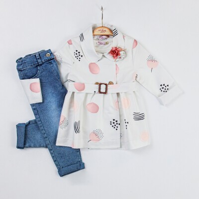 Wholesale 3-Piece Girls Trench Coat Denim Pants and Body Set 2-6Y Miss Lore 1055-5514 - Miss Lore