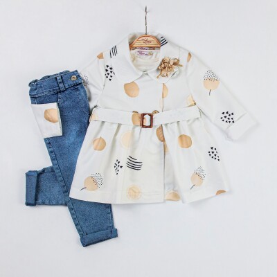 Wholesale 3-Piece Girls Trench Coat Denim Pants and Body Set 2-6Y Miss Lore 1055-5514 - 2