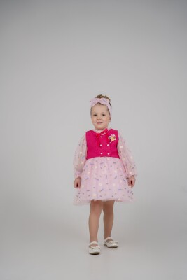 Wholesale 3-Piece Girls Tulle Dress Set with Vest and Headband 1-3Y Eray Kids 1044-13230 Розовый 