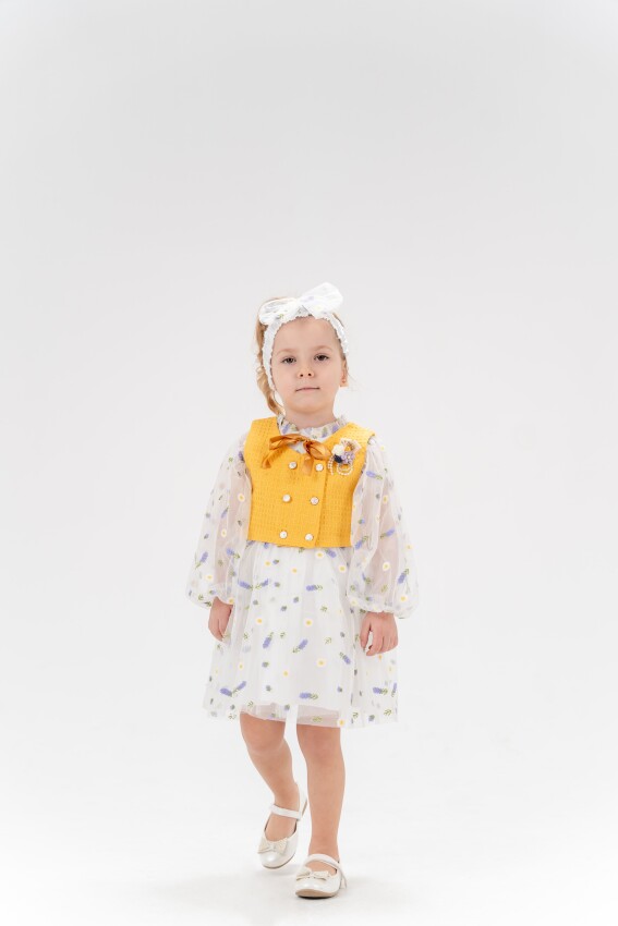 Wholesale 3-Piece Girls Tulle Dress Set with Vest and Headband 1-3Y Eray Kids 1044-13230 - 4