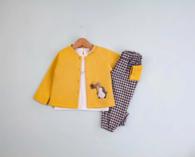 Wholesale 3-Piece Set For Baby Girls With Pants Body and Jacket 9-24M BabyRose 1002-4640 Mustard