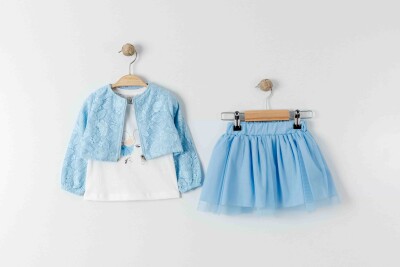 Wholesale 3-Pieces Jacket, T-shirt and Skirt Set 1-4Y Eray Kids 1044-13308 Blue