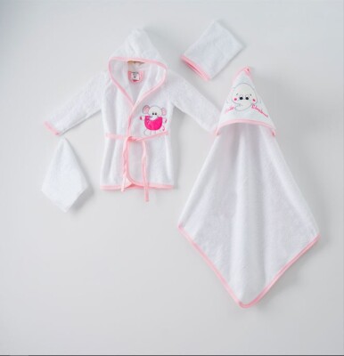Wholesale 4-Piece Baby Bathrobe Set 0-1M Ramel Kids 1072-401 Light Pink
