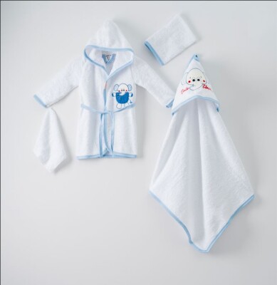 Wholesale 4-Piece Baby Bathrobe Set 0-1M Ramel Kids 1072-401 Light Blue