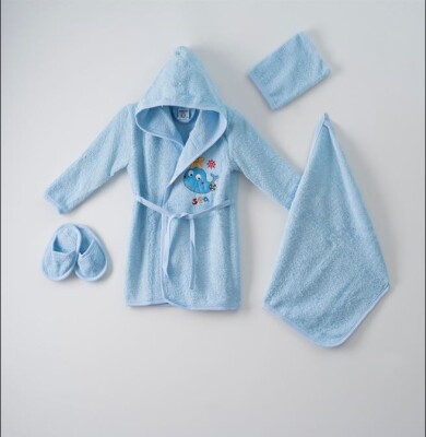 Wholesale 4-Piece Baby Bathrobe Set 1-3Y Ramel Kids 1072-526 Blue