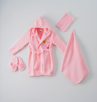 Wholesale 4-Piece Baby Bathrobe Set 1-3Y Ramel Kids 1072-526 Pink