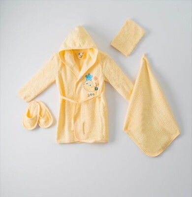 Wholesale 4-Piece Baby Bathrobe Set 1-3Y Ramel Kids 1072-526 Yellow