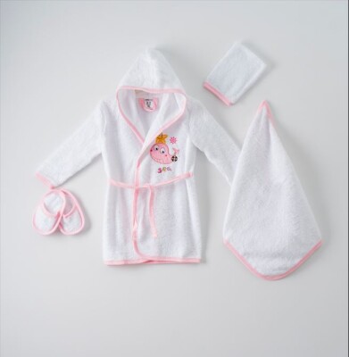 Wholesale 4-Piece Baby Bathrobe Set with Box 1-3Y Ramel Kids 1072-426 Light Pink