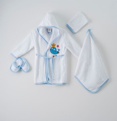 Wholesale 4-Piece Baby Bathrobe Set with Box 1-3Y Ramel Kids 1072-426 Light Blue