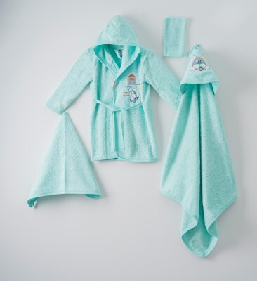 Wholesale 4-Piece Baby Bathrobe Set with PVC Bag 0-36M Ramel Tekstil 1072-400 Мятно-зеленый