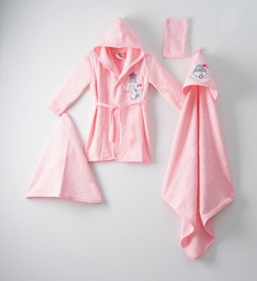 Wholesale 4-Piece Baby Bathrobe Set with PVC Bag 0-36M Ramel Tekstil 1072-400 Розовый 