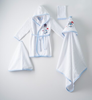 Wholesale 4-Piece Baby Bathrobe Set with PVC Bag 0-36M Ramel Tekstil 1072-400 Голубой 