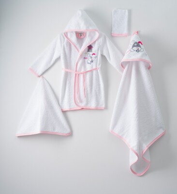 Wholesale 4-Piece Baby Bathrobe Set with PVC Bag 0-36M Ramel Tekstil 1072-400 Светло- розовый 