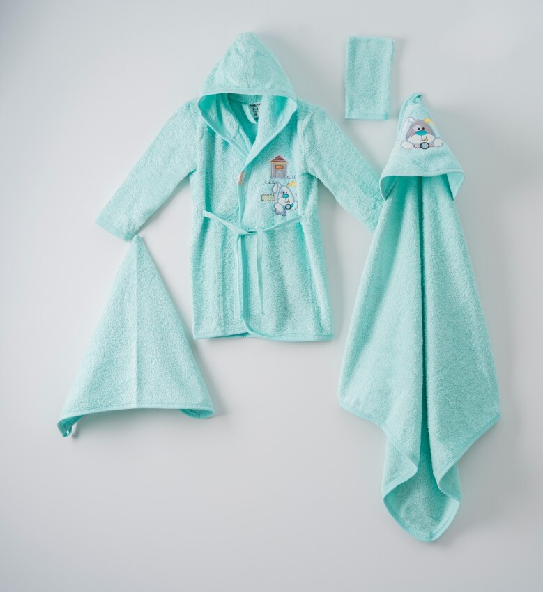 Wholesale 4-Piece Baby Bathrobe Set with PVC Bag 0-36M Ramel Tekstil 1072-400 - 3