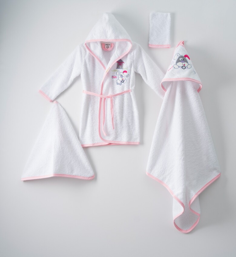 Wholesale 4-Piece Baby Bathrobe Set with PVC Bag 0-36M Ramel Tekstil 1072-400 - 6