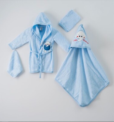 Wholesale 4-Piece Baby Bathrobe Set wth Box 0-1Y Ramel Kids 1072-442 Blue
