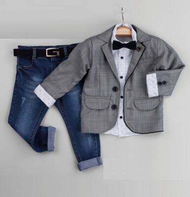 Wholesale 4-Piece Baby Boys Jacket Set with Vest Shirt and Denim Pants 6-24M Gold Class 1010-1246 - 1