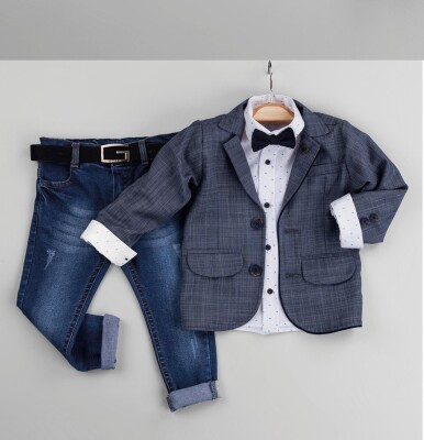 Wholesale 4-Piece Baby Boys Jacket Set with Vest Shirt and Denim Pants 6-24M Gold Class 1010-1246 - Gold Class (1)