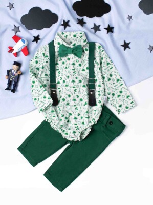 Wholesale 4-Piece Baby Boys Shirt Sets with Pants Suspender and Bowtie 6-24M Kidexs 1026-35058 - 1