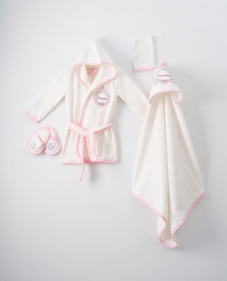 Wholesale 4-Piece Baby Girls Bathrobe Set 0-36M Ramel Kids 1072-702K Light Pink
