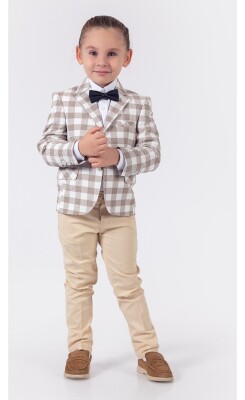 Wholesale 4-Piece Boys Suit Set with Shirt Jacket Pants and Bowti 1-4Y Lemon 1015-9808 - 1