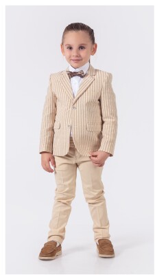 Wholesale 4-Piece Boys Suit Set With Shirt Jacket Pants And Bowti 1-4Y Lemon 1015-9818 - 2