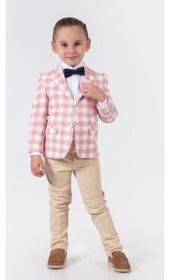 Wholesale 4-Piece Boys Suit Set with Shirt Jacket Pants and Bowti 5-8Y Lemon 1015-9809 - 3