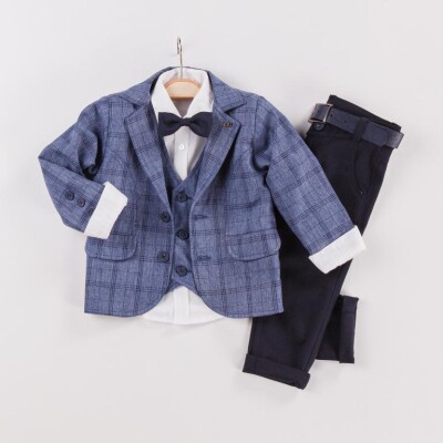 Wholesale 4-Piece Boys Suit Set with Vest and Jacket 2-5Y Gold Class 1010-22-2033 Navy 