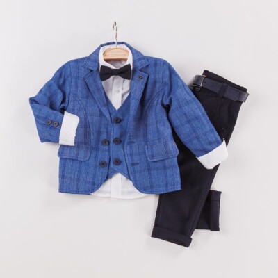 Wholesale 4-Piece Boys Suit Set with Vest and Jacket 6-9Y Gold Class 1010-22-3008 Светло-серовато- синий
