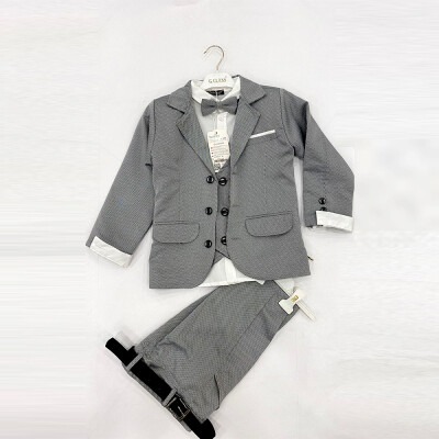 Wholesale 4-Piece Boys Suit Set with Vest and Jacket 6-9Y Gold Class 1010-22-3014 Серый 