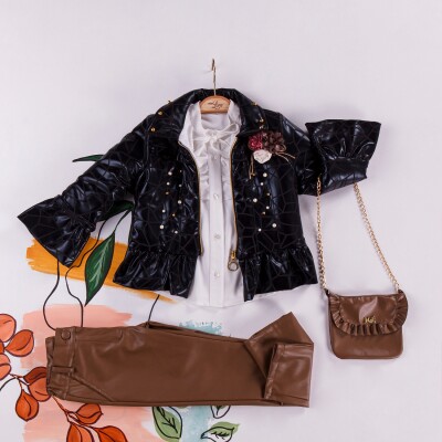 Wholesale 4-Piece Girls Dress with Jacket, Leatherette Pants, Shirt and Bag 2-6Y Miss Lore 1055-5218 - Miss Lore