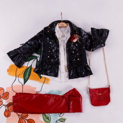 Wholesale 4-Piece Girls Dress with Jacket, Leatherette Pants, Shirt and Bag 2-6Y Miss Lore 1055-5218 - Miss Lore (1)