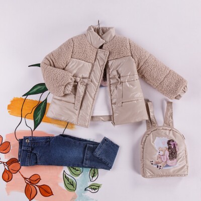 Wholesale 4-Piece Girls Set with Body, Coat, Denim Pants and Bag 2-5Y Miss Lore 1055-5400 - Miss Lore