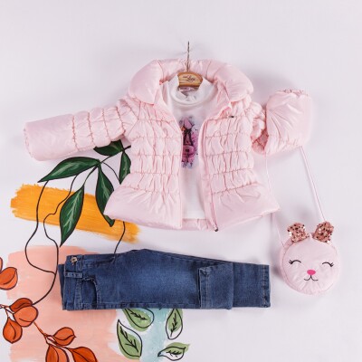 Wholesale 4-Piece Girls Set with Coat, Denim Pants, Body and Bag 2-5Y Miss Lore 1055-5401 - Miss Lore (1)