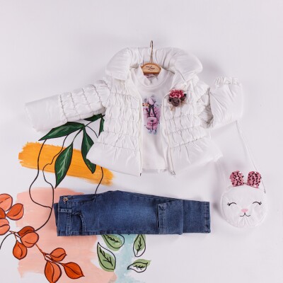 Wholesale 4-Piece Girls Set with Coat, Denim Pants, Body and Bag 2-5Y Miss Lore 1055-5401 - 3