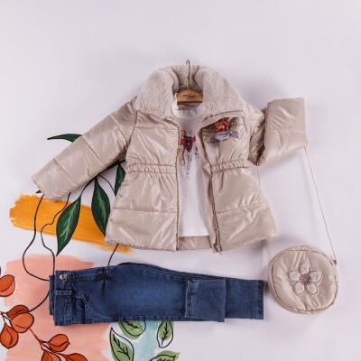 Wholesale 4-Piece Girls Set with Coat, Denim Pants, Body and Bag 2-5Y Miss Lore 1055-5402 - Miss Lore (1)