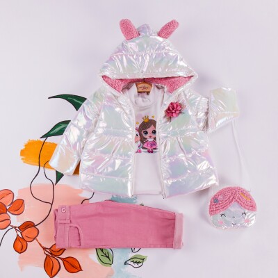 Wholesale 4-Piece Girls Set with Coat, Long Sleeve T-shirt, Pants and Bag 2-5Y Miss Lore 1055-5409 - Miss Lore